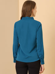 Long Sleeve Chiffon Pleated Tie Neck Office Blouse