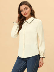 Sweet Ruffle Peter Pan Collar Long Sleeve Button Up Shirt