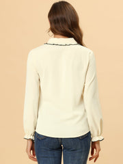Sweet Ruffle Peter Pan Collar Long Sleeve Button Up Shirt
