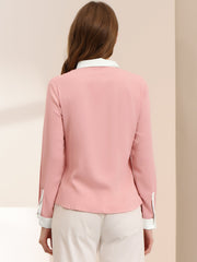Contrast Collar Shirt Chiffon Long Sleeve Work Office Blouse