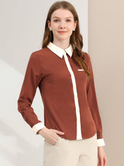 Contrast Collar Shirt Chiffon Long Sleeve Work Office Blouse