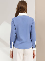 Contrast Collar Shirt Chiffon Long Sleeve Work Office Blouse