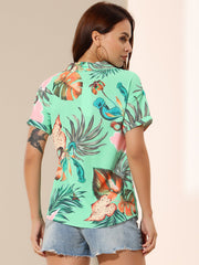 Hawaiian Floral Leaves Tropical Button Down Shirt