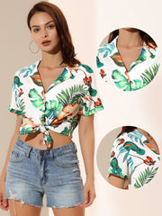 Hawaiian Floral Leaves Tropical Button Down Shirt