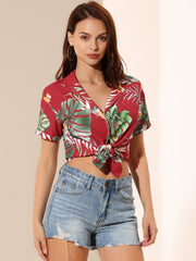 Hawaiian Tropical Leaves Floral Short Sleeve Button Down Shirt