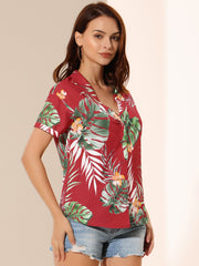 Hawaiian Tropical Leaves Floral Short Sleeve Button Down Shirt