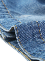 Lightweight Button Down Puff Sleeve Cropped Denim Jacket