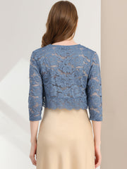 Lace 3/4 Sleeves Sheer Floral Cropped Bolero Shrug