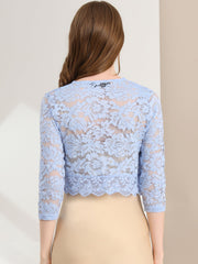 Lace 3/4 Sleeves Sheer Floral Cropped Bolero Shrug