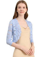 Lace 3/4 Sleeves Sheer Floral Cropped Bolero Shrug