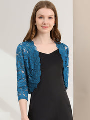 Lace 3/4 Sleeves Sheer Floral Cropped Bolero Shrug