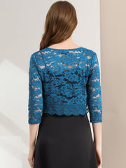 Lace 3/4 Sleeves Sheer Floral Cropped Bolero Shrug
