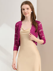 Lace 3/4 Sleeves Sheer Floral Cropped Bolero Shrug