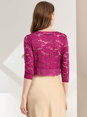 Lace 3/4 Sleeves Sheer Floral Cropped Bolero Shrug