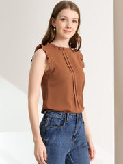 Business Office 1950s Ruffled Retro Sleeveless Work Blouses
