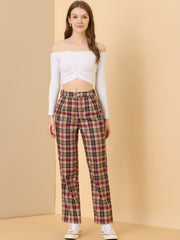 Plaid Elastic Waist Casual Work Office Long Pants
