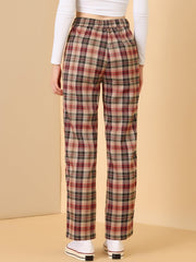Plaid Elastic Waist Casual Work Office Long Pants