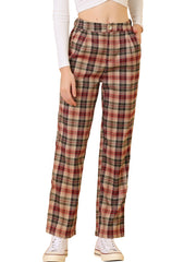 Plaid Elastic Waist Casual Work Office Long Pants