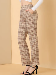 Plaid Elastic Waist Casual Work Office Long Pants