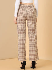 Plaid Elastic Waist Casual Work Office Long Pants