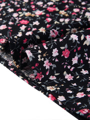 Puff Sleeve Shirt Point Collar Top Button Down Floral Blouse