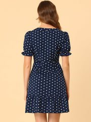 Summer Sweetheart Neck Ruffled Hem Puff Short Sleeve Polka Dots Dress