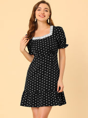Summer Sweetheart Neck Ruffled Hem Puff Short Sleeve Polka Dots Dress