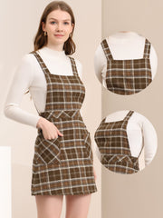 Plaid Tartan Button Decor A-Line Pinafore Overall Dress