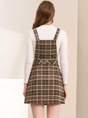 Plaid Tartan Button Decor A-Line Pinafore Overall Dress