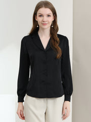 Elegant Collar Blouse Long Sleeve Work Office Satin Button Down Shirt