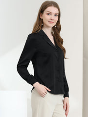Elegant Collar Blouse Long Sleeve Work Office Satin Button Down Shirt