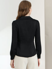Elegant Collar Blouse Long Sleeve Work Office Satin Button Down Shirt