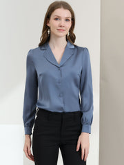 Elegant Collar Blouse Long Sleeve Work Office Satin Button Down Shirt