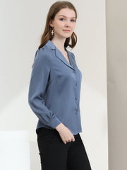 Elegant Collar Blouse Long Sleeve Work Office Satin Button Down Shirt