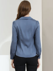 Elegant Collar Blouse Long Sleeve Work Office Satin Button Down Shirt