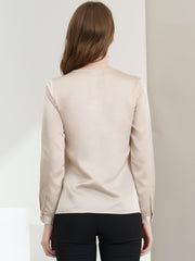Satin Tie Neck Long Sleeve Solid Color Elegant Office Work Shirt Top