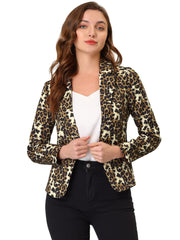 Business Casual Open Front Notch Lapel Plaid Suit Blazer
