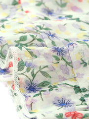 Long Sleeve V Neck Elastic Waist Ruffle Hem Chiffon Floral Dress