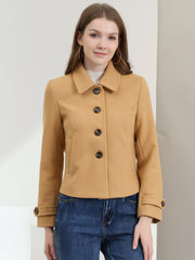 Turn Down Collar Long Sleeve Single Breasted Outwear Winter Pea Coat