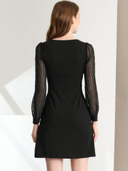 Elegant Mesh Sleeve Split Side A-Line Casual Square Neck Dress