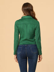 Casual Short Soft Zip Up Faux Suede Biker Moto Jacket