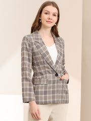 Plaid Notched Lapel One Button Houndstooth Blazer Jacket
