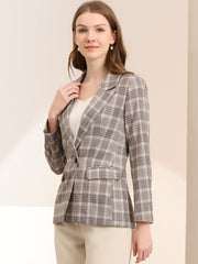 Plaid Notched Lapel One Button Houndstooth Blazer Jacket
