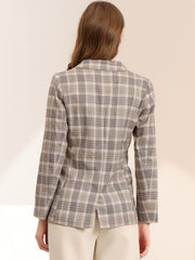 Plaid Notched Lapel One Button Houndstooth Blazer Jacket