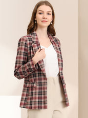 Plaid Notched Lapel One Button Houndstooth Blazer Jacket