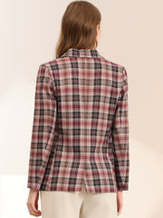 Plaid Notched Lapel One Button Houndstooth Blazer Jacket