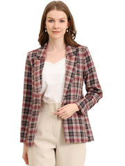 Plaid Notched Lapel One Button Houndstooth Blazer Jacket