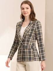 Plaid Notched Lapel One Button Houndstooth Blazer Jacket