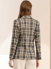 Plaid Notched Lapel One Button Houndstooth Blazer Jacket