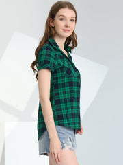 Cotton Classic Button Down Plaid Short Sleeve Shirt